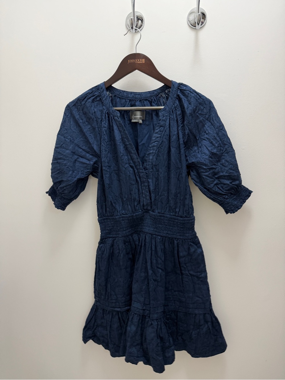 Anthropologie Navy Blue Smocked Waist Tiered Mini Dress Size Small